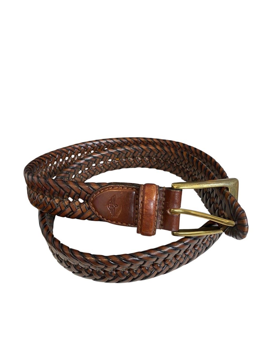 Dockers Men's size 34 Braided Leather Belt in Dark Brown Brass tone Buckle